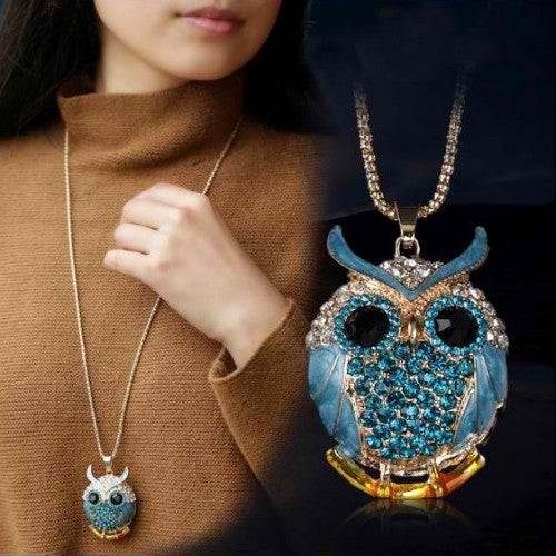 Crystal Cubic Zircon Diamond Owl Necklace