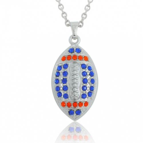 Rhodium Plated American Football Crystal Sporty Necklace