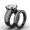 White Sapphire Retro Black Ring Set